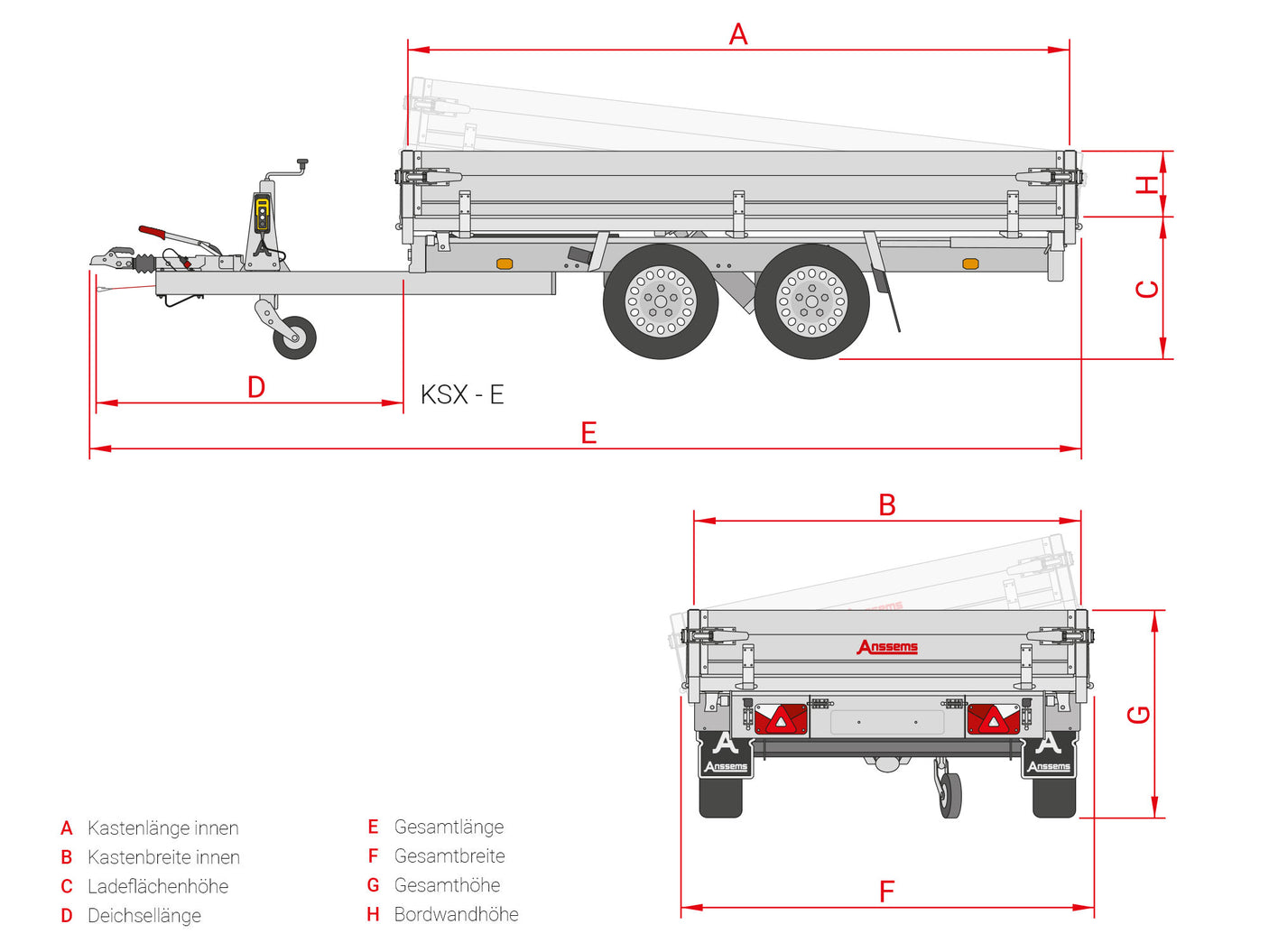 Anssems KSX 3500.305x178 E — 2 Achsen, gebremst, kippbar