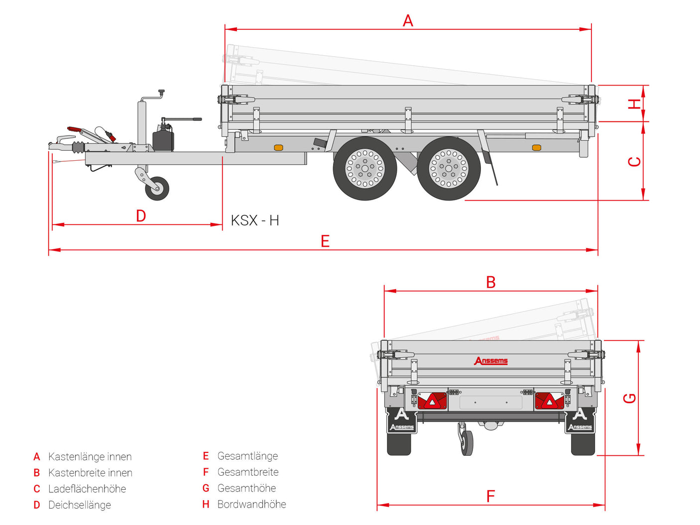 Anssems KSX 2500.305x178 H — 2 Achsen, gebremst, kippbar