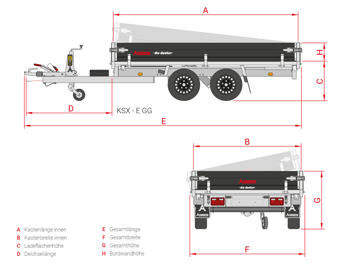Anssems KSX 3000.305x178 E Go-Getter — 2 Achsen, gebremst, kippbar