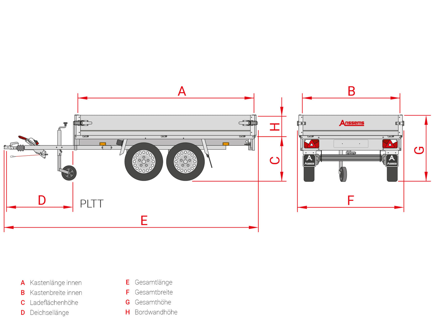 Anssems PLTT 1350.305x150 — 2 Achsen, gebremst