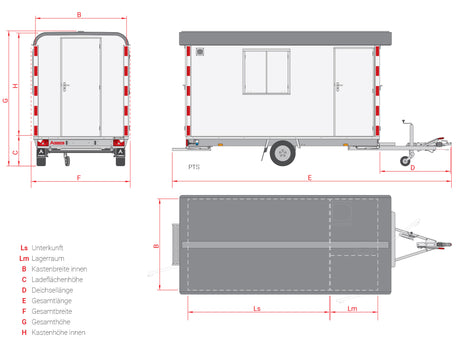 Anssems PTS 1400.390x188 mit Toilette — 1 Achse, gebremst