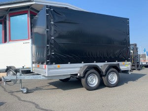 Böckmann Tieflader mit Hochplane 301 x 150 cm — 2 Achsen, gebremst