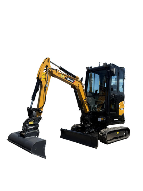 SANY SY18C Minibagger mit Rädlinger PowerTilt und Grabenräumlöffel bei Kloock Handel