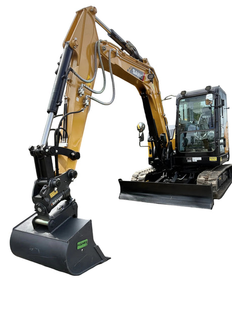 SANY SY60U Minibagger mit Rädlinger PowerTilt und HÄNER-Grabenräumlöffel bei Kloock Handel